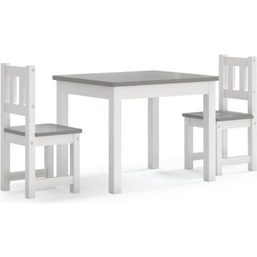 vidaXL 3-delige Kindertafel- en stoelenset MDF wit en grijs