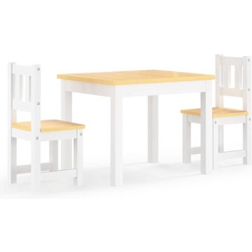 vidaXL 3-delige Kindertafel- en stoelenset MDF wit en beige