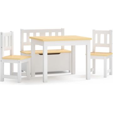 vidaXL 4-delige Kindertafel- en stoelenset MDF wit en beige