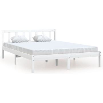 vidaXL Bedframe massief grenenhout wit 135x190 cm 4FT6 Double