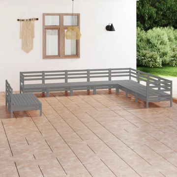 vidaXL 10-delige Loungeset massief grenenhout grijs