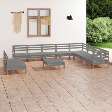 vidaXL 11-delige Loungeset massief grenenhout grijs