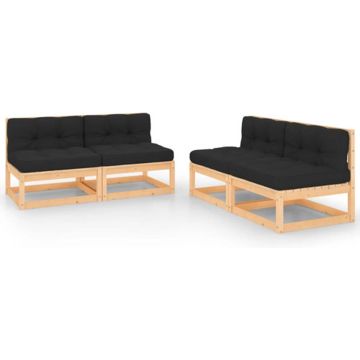 vidaXL 4-delige Loungeset met kussens massief grenenhout