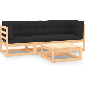 vidaXL 4-delige Loungeset met kussens massief grenenhout