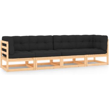 vidaXL 4-delige Loungeset met kussens massief grenenhout