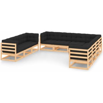 vidaXL 10-delige Loungeset met kussens massief grenenhout