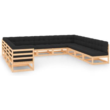 vidaXL 11-delige Loungeset met antracietkleurige kussens grenenhout