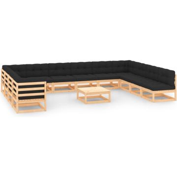 vidaXL 13-delige Loungeset met antracietkleurige kussens grenenhout