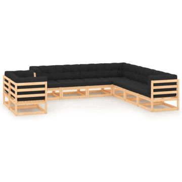 vidaXL 9-delige Loungeset met antracietkleurige kussens grenenhout