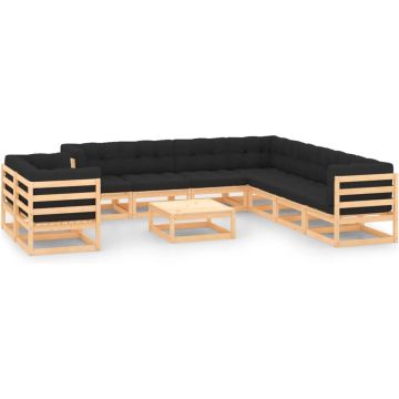 vidaXL 10-delige Loungeset met antracietkleurige kussens grenenhout