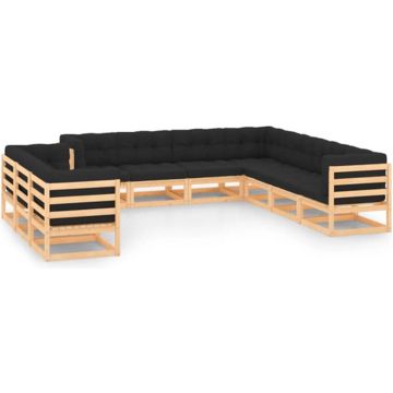 vidaXL 10-delige Loungeset met antracietkleurige kussens grenenhout