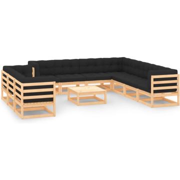 vidaXL 11-delige Loungeset met antracietkleurige kussens grenenhout