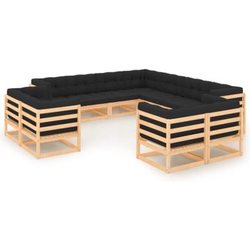 vidaXL 11-delige Loungeset met antracietkleurige kussens grenenhout