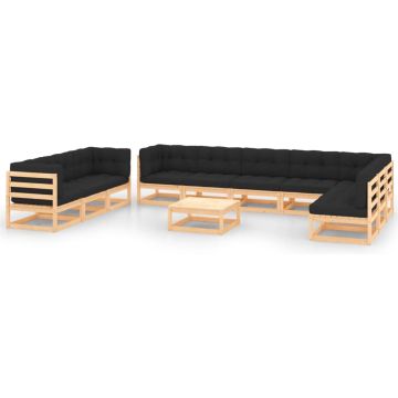 vidaXL 11-delige Loungeset met antracietkleurige kussens grenenhout