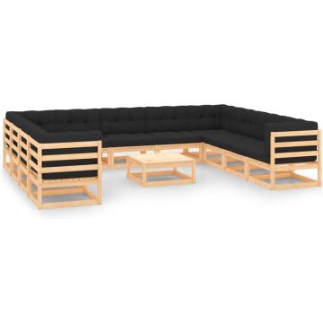 vidaXL 12-delige Loungeset met antracietkleurige kussens grenenhout