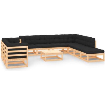 vidaXL 11-delige Loungeset met antracietkleurige kussens grenenhout