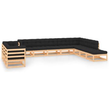 vidaXL 11-delige Loungeset met antracietkleurige kussens grenenhout