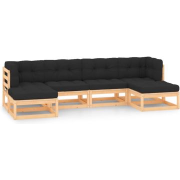 vidaXL 6-delige Loungeset met antracietkleurige kussens grenenhout