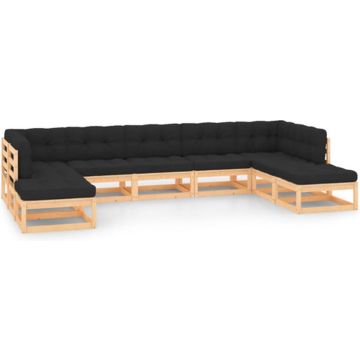 vidaXL 9-delige Loungeset met antracietkleurige kussens grenenhout