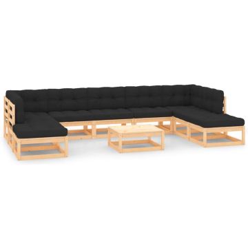 vidaXL 10-delige Loungeset met antracietkleurige kussens grenenhout