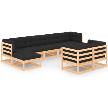 vidaXL 9-delige Loungeset met antracietkleurige kussens grenenhout