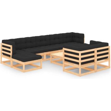 vidaXL 10-delige Loungeset met antracietkleurige kussens grenenhout