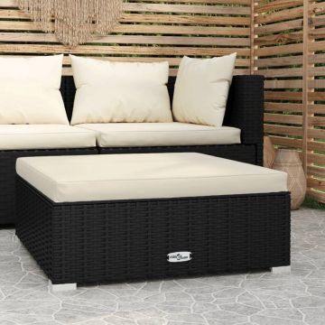 vidaXL Voetensteun met kussen 70x70x30 cm poly rattan zwart