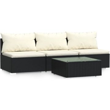 vidaXL 4-delige Loungeset met kussens poly rattan zwart