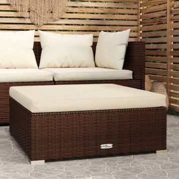 vidaXL Voetensteun met kussen 70x70x30 cm poly rattan bruin