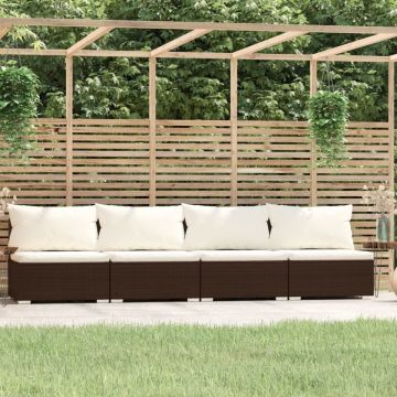 vidaXL Vierzitsbank met kussens poly rattan bruin