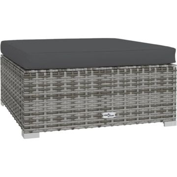 vidaXL Tuinvoetenbank met kussen 70x70x30 cm poly rattan grijs