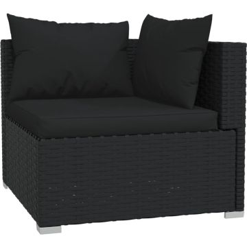 vidaXL Tweezitsbank met kussens poly rattan zwart