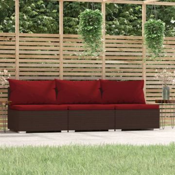 vidaXL Bank 3-zits met kussens poly rattan bruin