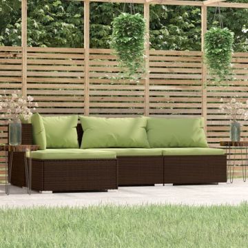 vidaXL 4-delige Loungeset met kussens poly rattan bruin