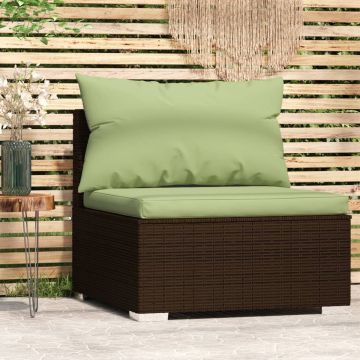 vidaXL Tuinmiddenbank met kussens poly rattan bruin