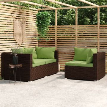 vidaXL 3-delige Loungeset met kussens poly rattan bruin