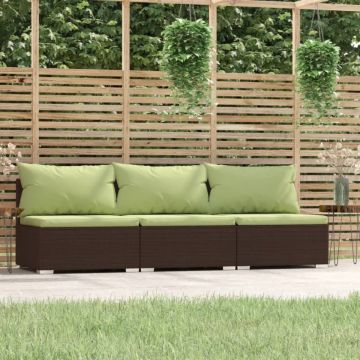 vidaXL Bank 3-zits met kussens poly rattan bruin