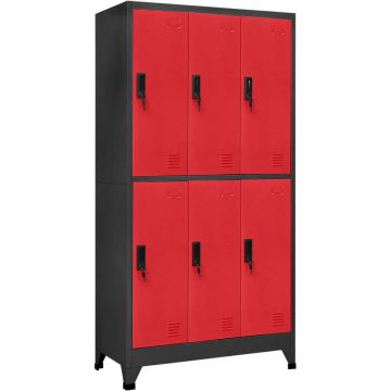 vidaXL Lockerkast 90x45x180 cm staal antracietkleurig en rood