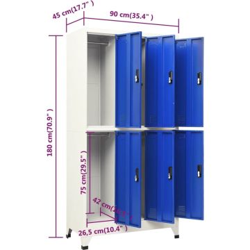 vidaXL Lockerkast 90x45x180 cm staal grijs en blauw