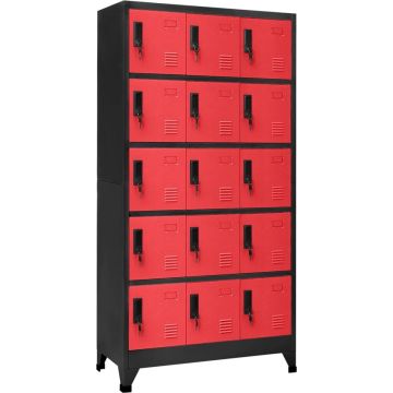 vidaXL Lockerkast 90x40x180 cm staal antracietkleurig en rood