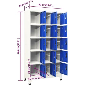 vidaXL Lockerkast 90x40x180 cm staal grijs en blauw