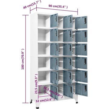 vidaXL Lockerkast 90x40x180 cm staal lichtgrijs en donkergrijs