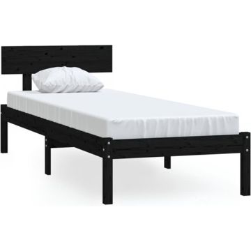 vidaXL Bedframe massief grenenhout zwart 75x190 cm UK Small Single