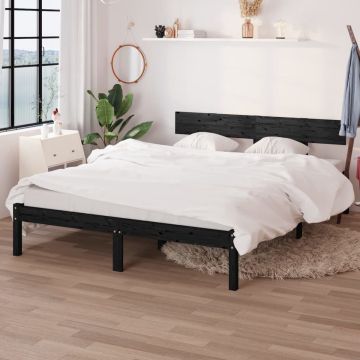 vidaXL Bedframe massief grenenhout zwart 150x200 cm UK King