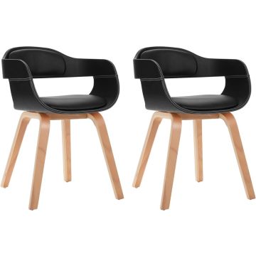 vidaXL Eetkamerstoelen 2 st gebogen hout en kunstleer zwart