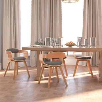 vidaXL Eetkamerstoelen 4 st gebogen hout en stof lichtgrijs