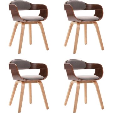 vidaXL Eetkamerstoelen 4 st gebogen hout en stof taupe