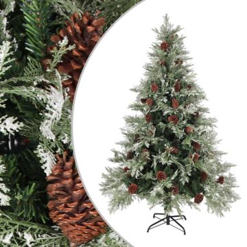 vidaXL Kerstboom met dennenappels 150 cm PVC en PE groen en wit