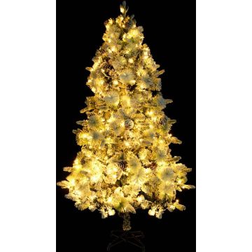 vidaXL Kerstboom met LED's, dennenappels en sneeuw 195 cm PVC en PE