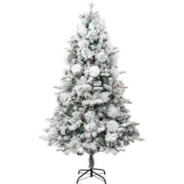 vidaXL Kerstboom met LED's, dennenappels en sneeuw 225 cm PVC en PE